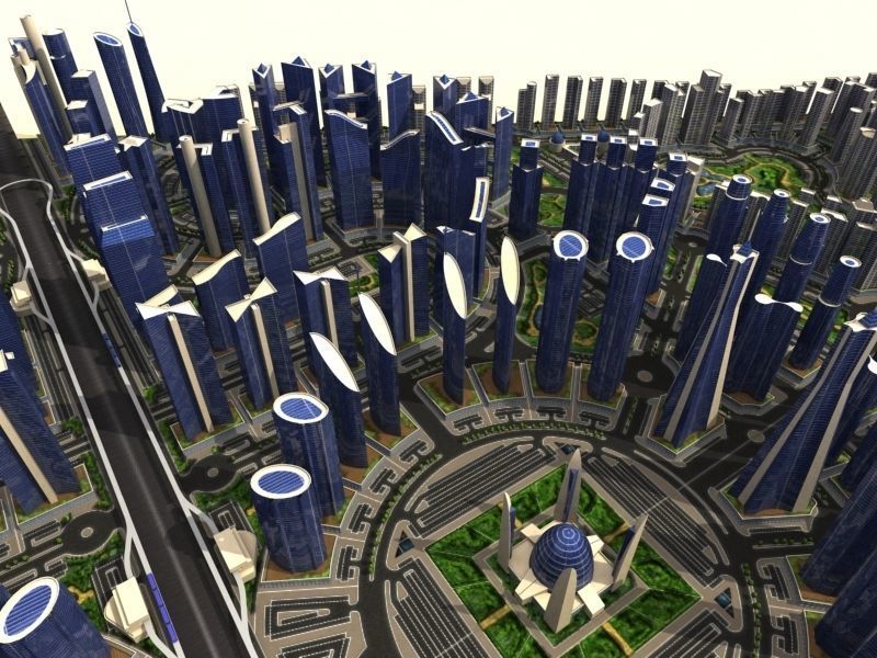 Cityscape city in shape of triangle Low-poly 3D model_1