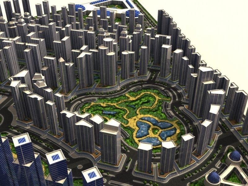 Cityscape city in shape of triangle Low-poly 3D model_2