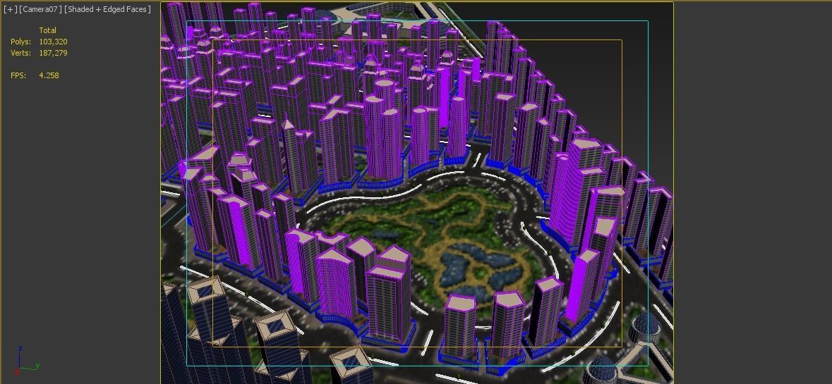 Cityscape city in shape of triangle Low-poly 3D model_11
