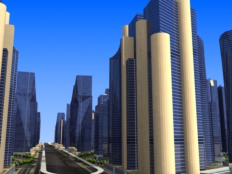 Cityscape city in shape of triangle Low-poly 3D model_5