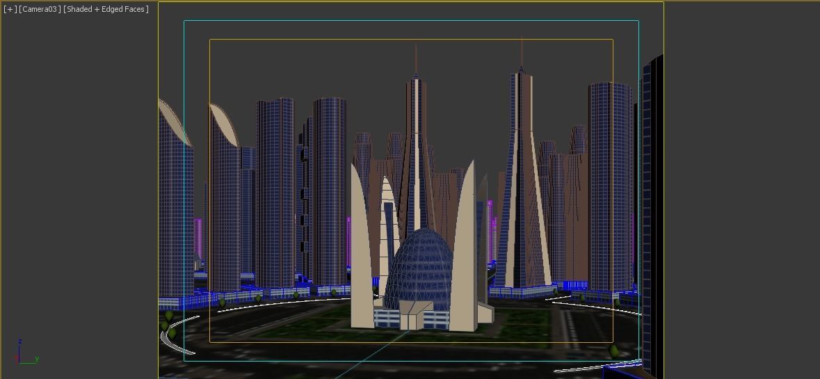 Cityscape city in shape of triangle Low-poly 3D model_6