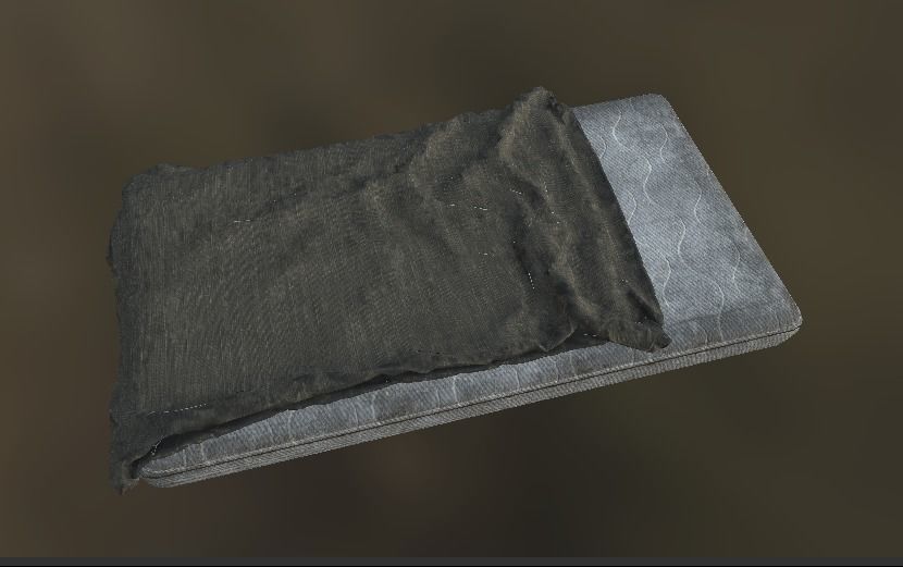 Dirty old Bed with mattress and blanket Low-poly 3D model_3