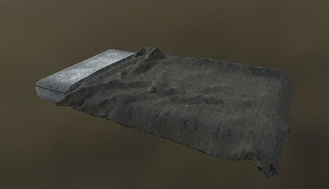Dirty old Bed with mattress and blanket Low-poly 3D model