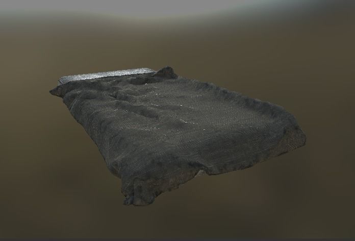 Dirty old Bed with mattress and blanket Low-poly 3D model_2