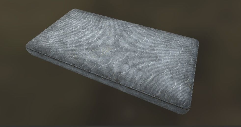 Dirty old Bed with mattress and blanket Low-poly 3D model_1