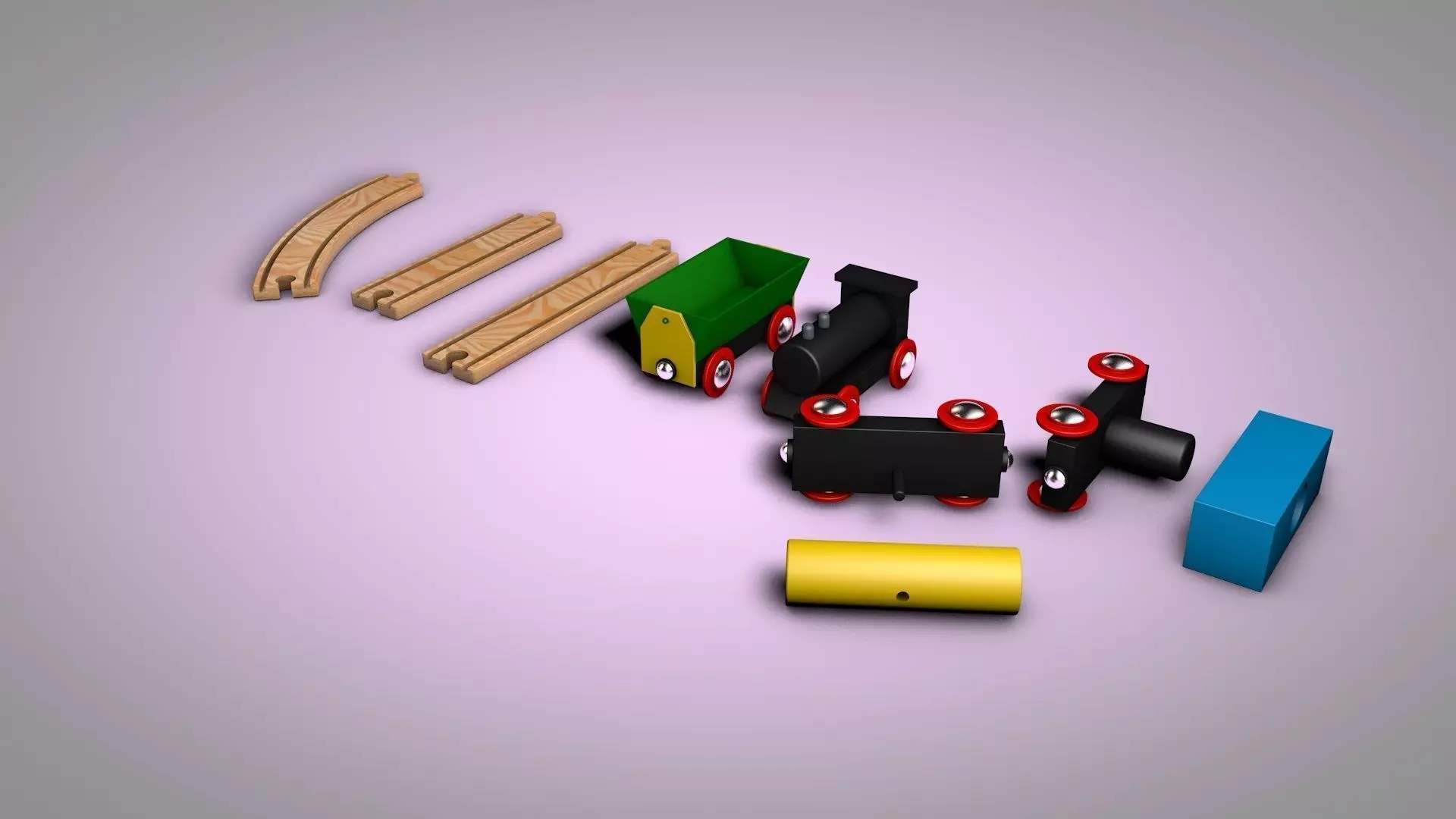 Wooden Toy Trains Set 3D model