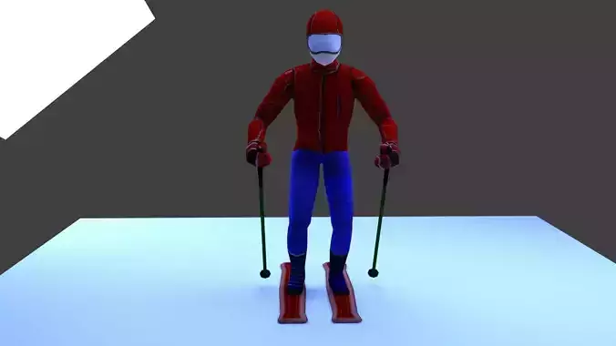 Skier spider man on skis Low-poly 3D model