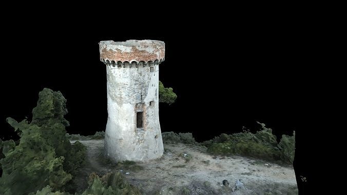Realistic Medieval Tower textured and mapped with STL Low-poly 3D model
