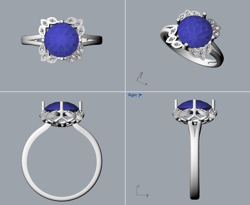 Women ring with gems and diamonds 3dm stl vintage 3D print model_30