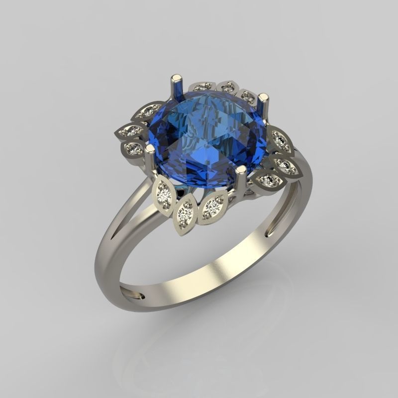 Women ring with gems and diamonds 3dm stl vintage 3D print model_1