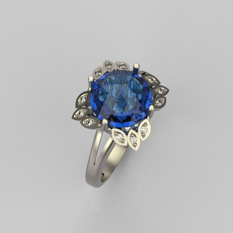 Women ring with gems and diamonds 3dm stl vintage 3D print model_9
