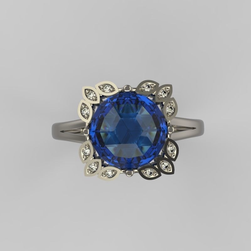 Women ring with gems and diamonds 3dm stl vintage 3D print model_10