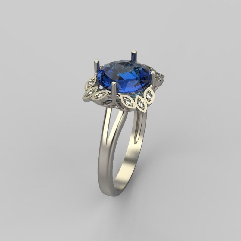 Women ring with gems and diamonds 3dm stl vintage 3D print model_8