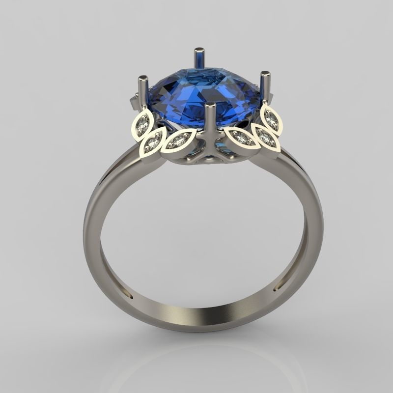 Women ring with gems and diamonds 3dm stl vintage 3D print model_3