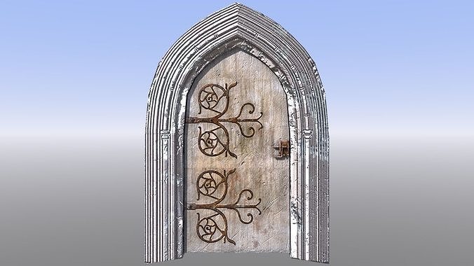 Medieval Door with stone frame Low-poly 3D model