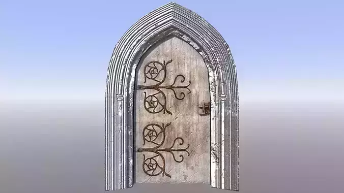 Medieval Door with stone frame Low-poly 3D model