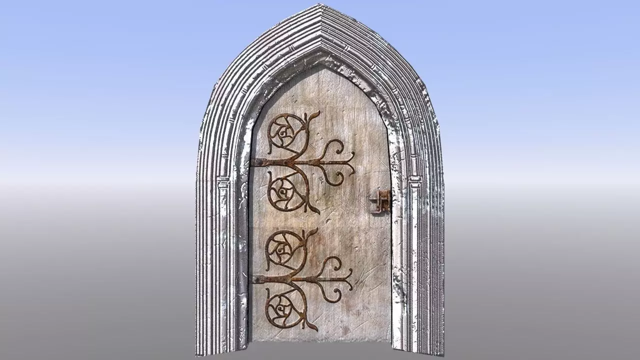 Medieval Door with stone frame Low-poly 3D model