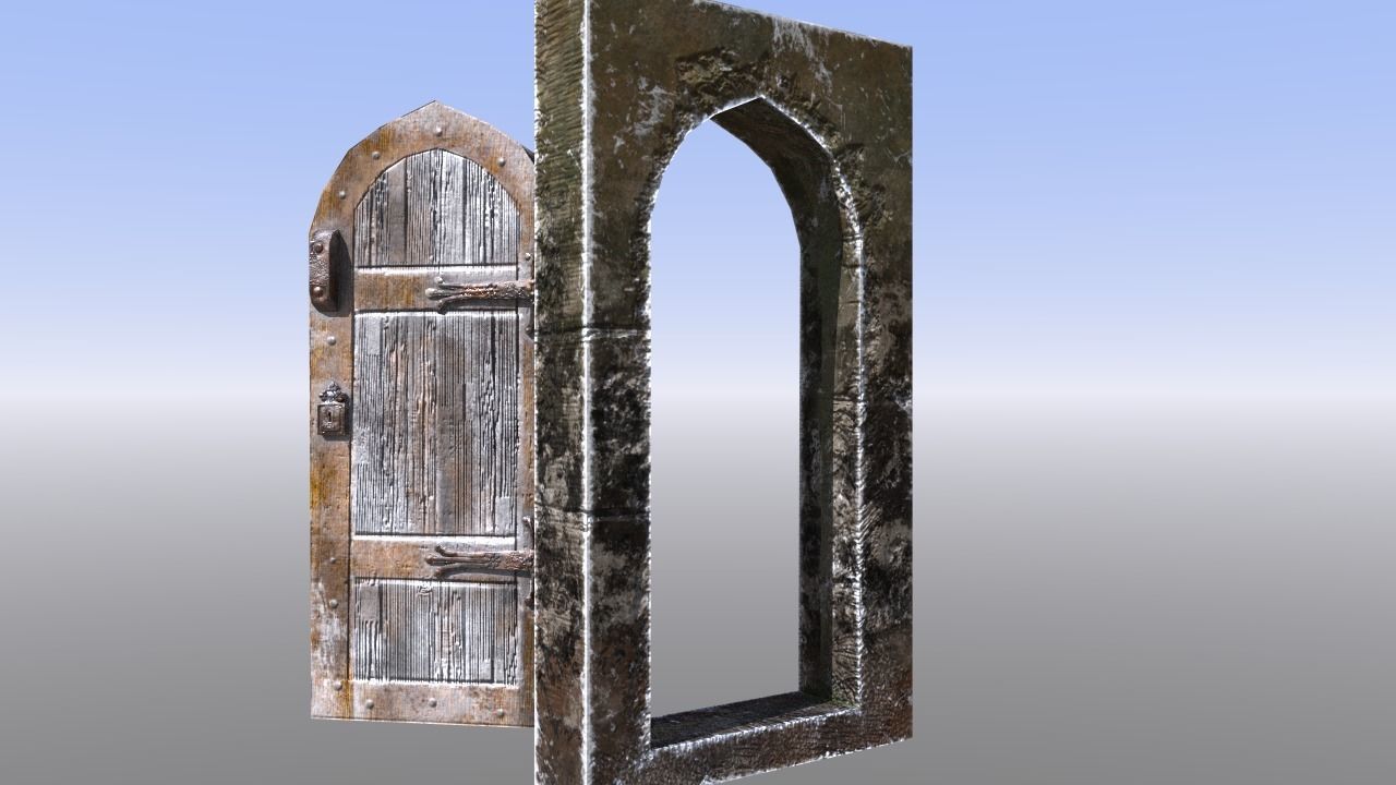 Medieval Dungeon or castle door Low-poly 3D model_4