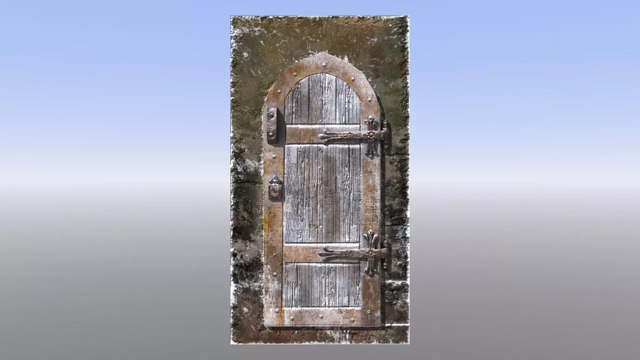Medieval Dungeon or castle door Low-poly 3D model_0