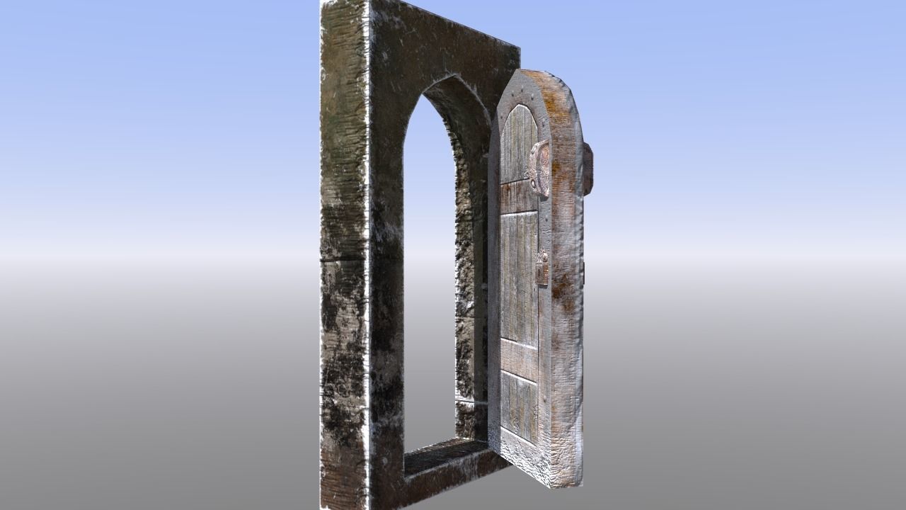 Medieval Dungeon or castle door Low-poly 3D model_3