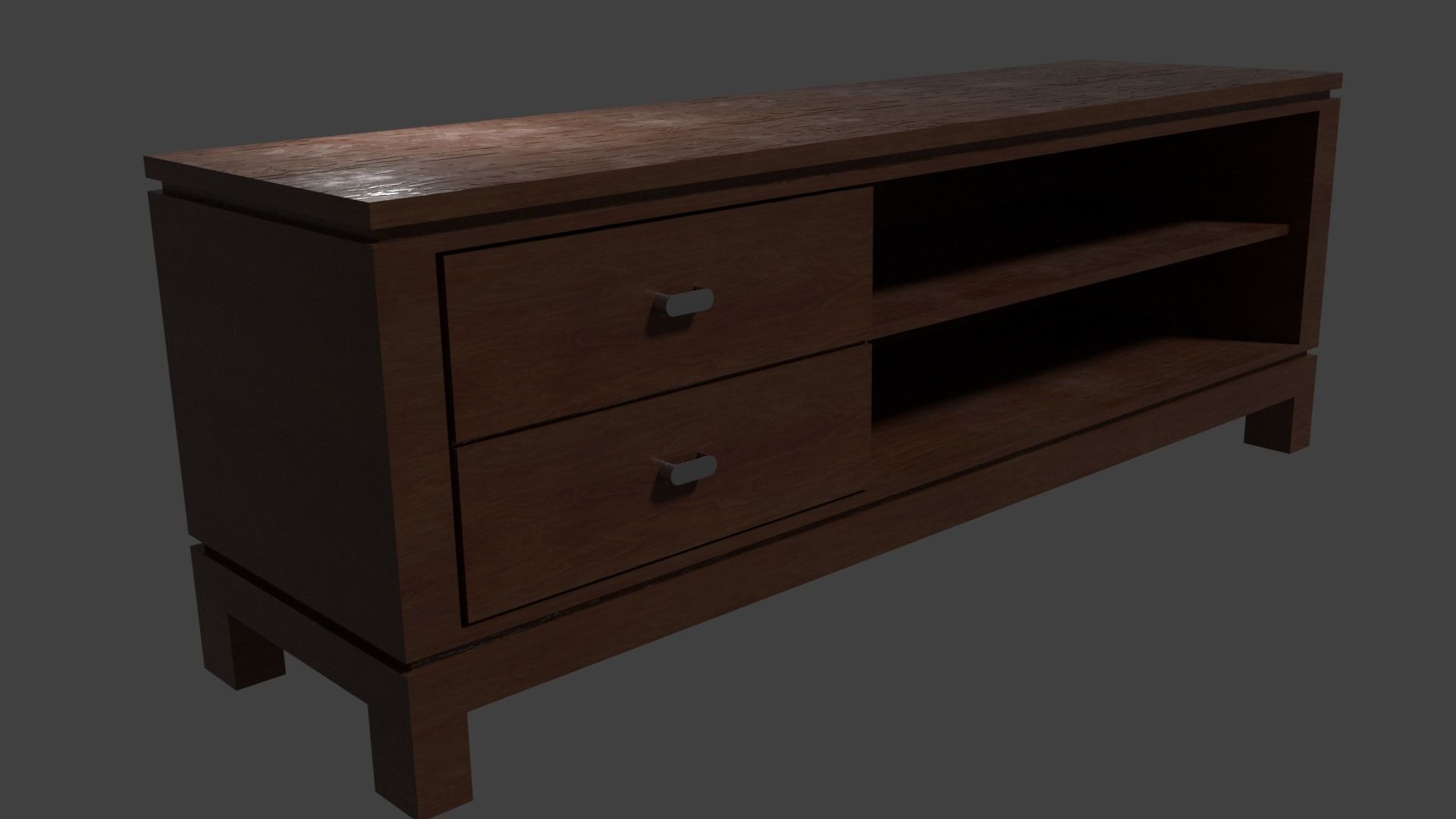 Wooden TV stand Low-poly 3D model_1