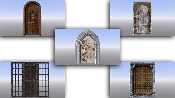 Medieval Dungeon Door Five Pack Low-poly 3D model