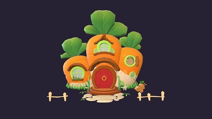 Asset - Cartoons - Background - House Carrot - Hight Poly Low-poly 3D model