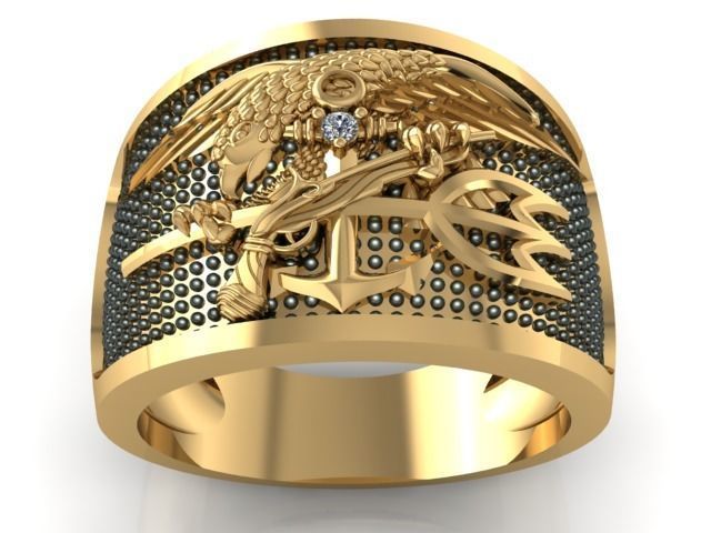 NAVYRING 1 gold ring with eagle and anchor 3D print model_1