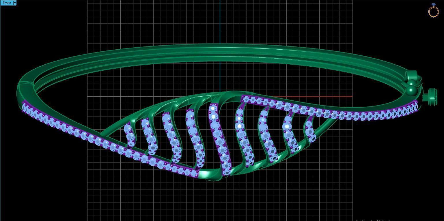 Curved Diamond Bracelet 3D print model_4