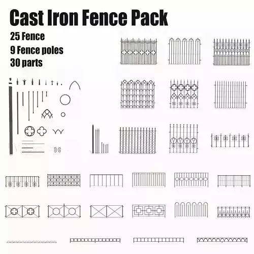 Cast Iron Fence Pack Low-poly 3D model