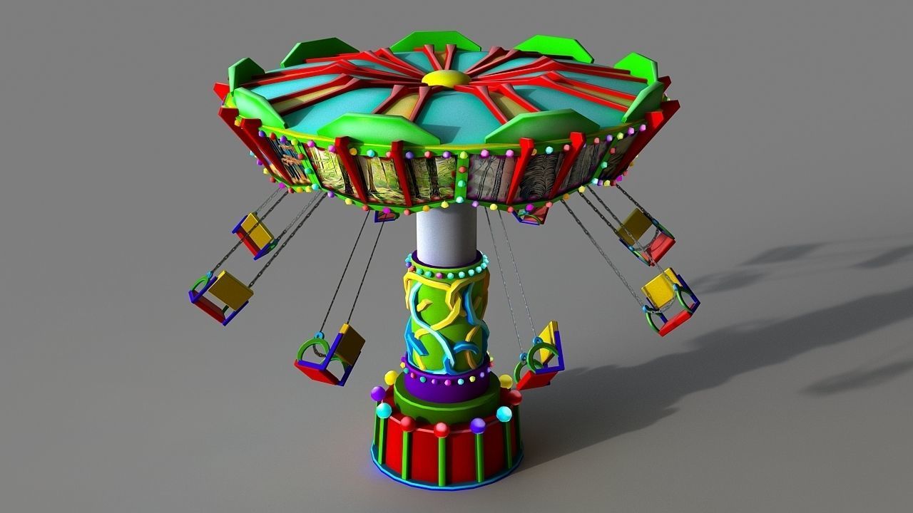 Cartoon Swing Ride Low-poly 3D model_2
