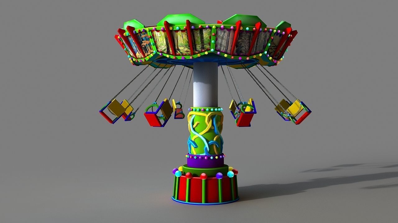 Cartoon Swing Ride Low-poly 3D model_6