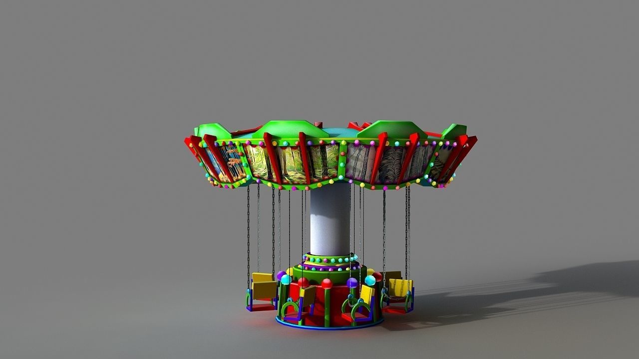Cartoon Swing Ride Low-poly 3D model_4