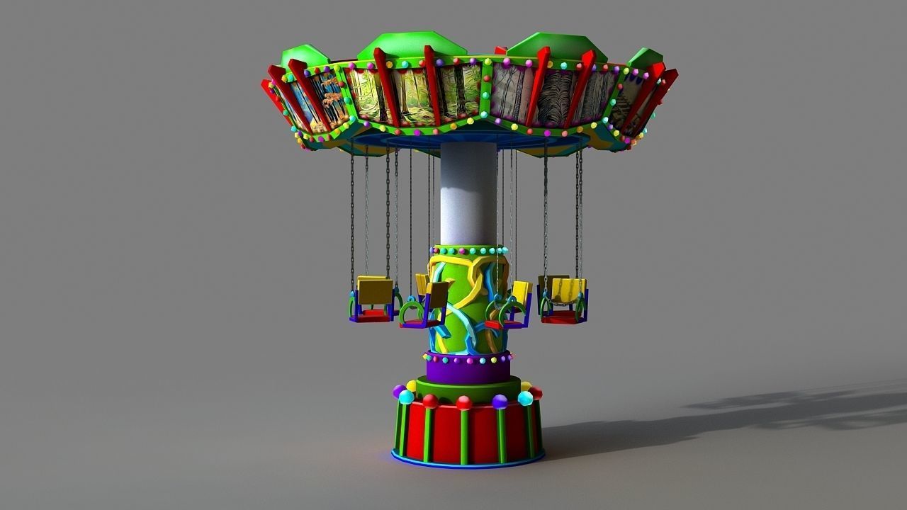 Cartoon Swing Ride Low-poly 3D model_5