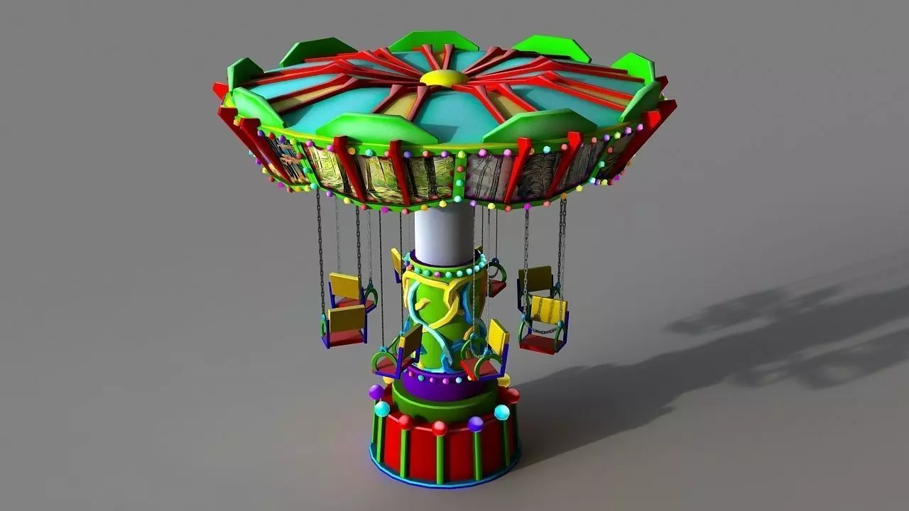 Cartoon Swing Ride Low-poly 3D model_0