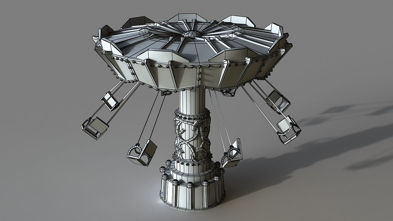 Cartoon Swing Ride Low-poly 3D model_9