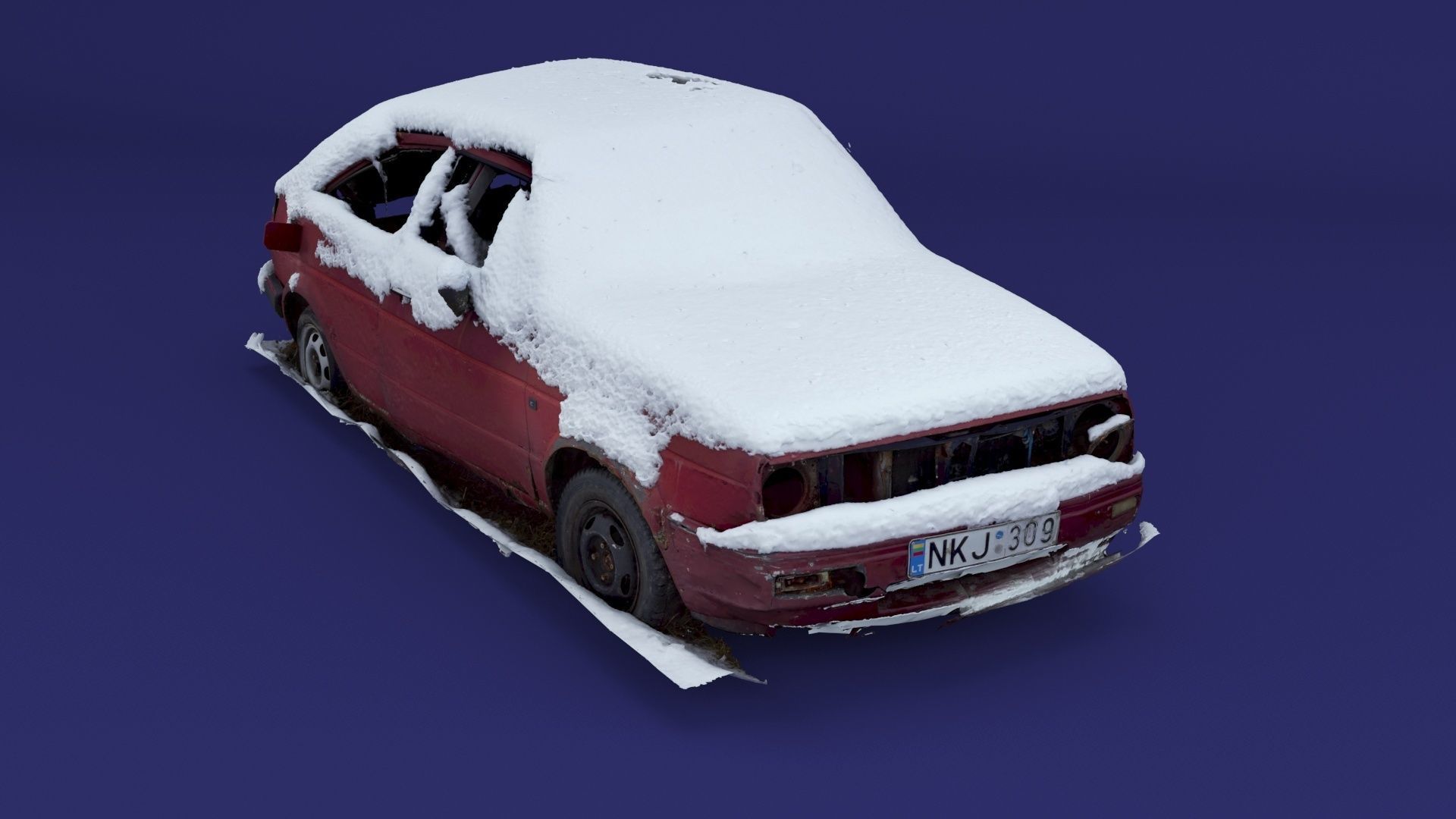 Wrecked Golf Mk II Low-poly 3D model_3