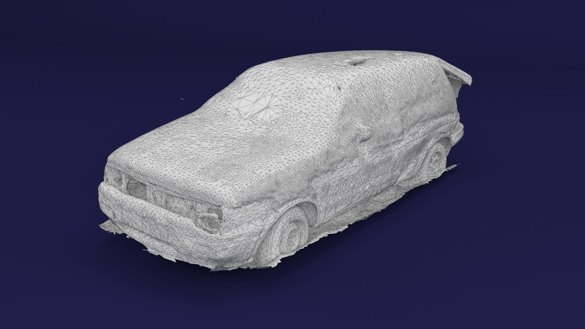 Wrecked Golf Mk II Low-poly 3D model_7