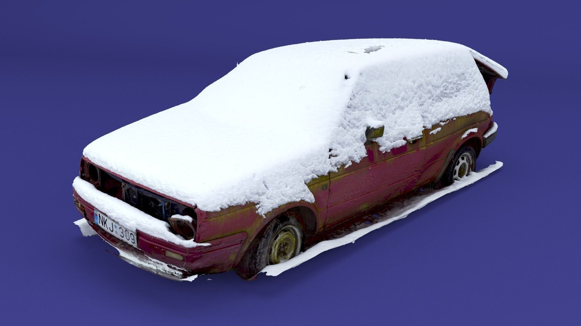 Wrecked Golf Mk II Low-poly 3D model_2