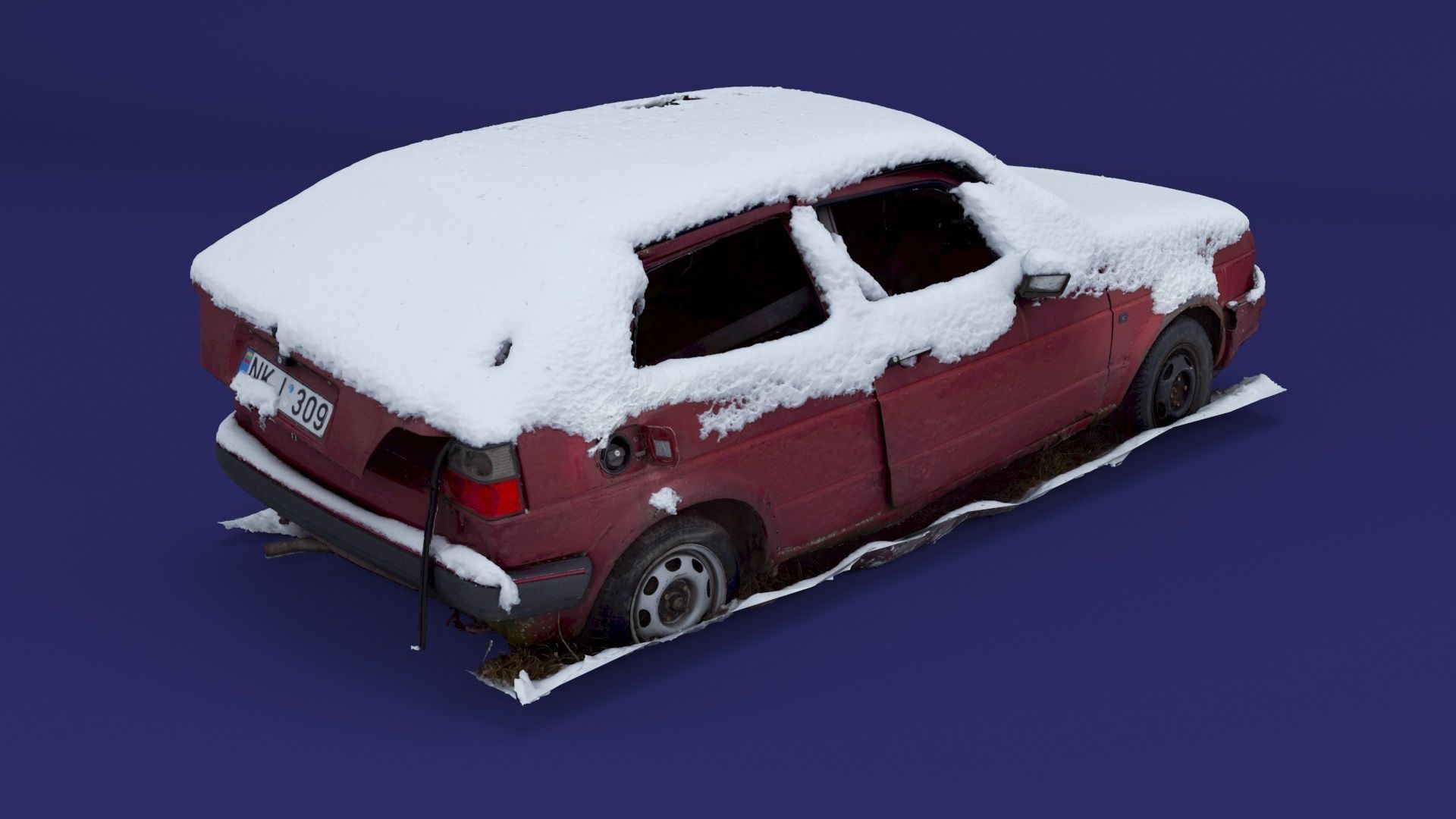 Wrecked Golf Mk II Low-poly 3D model_4
