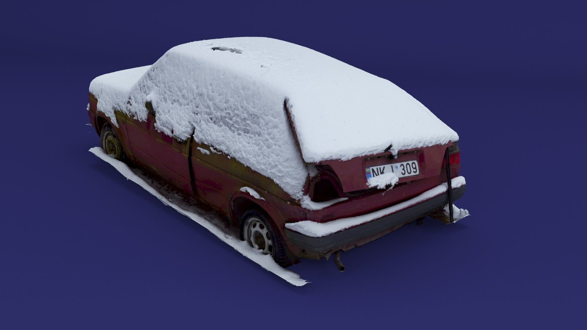 Wrecked Golf Mk II Low-poly 3D model_6