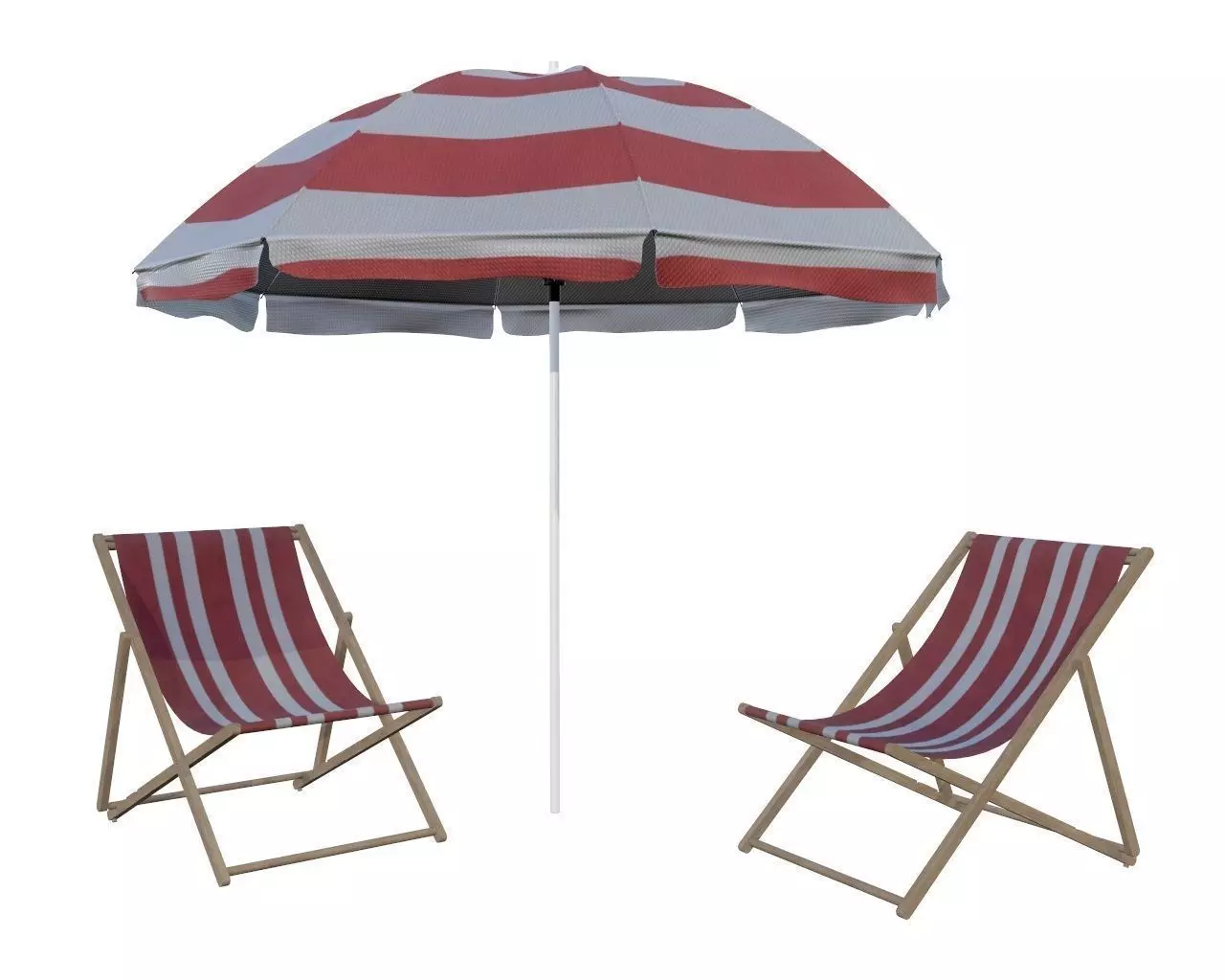 beach sun lounger and umbrella 3D model_0