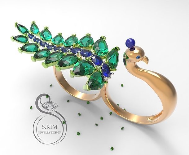  Peacock peafowl ring two fingers dual 3D print model