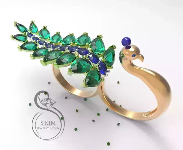  Peacock peafowl ring two fingers dual