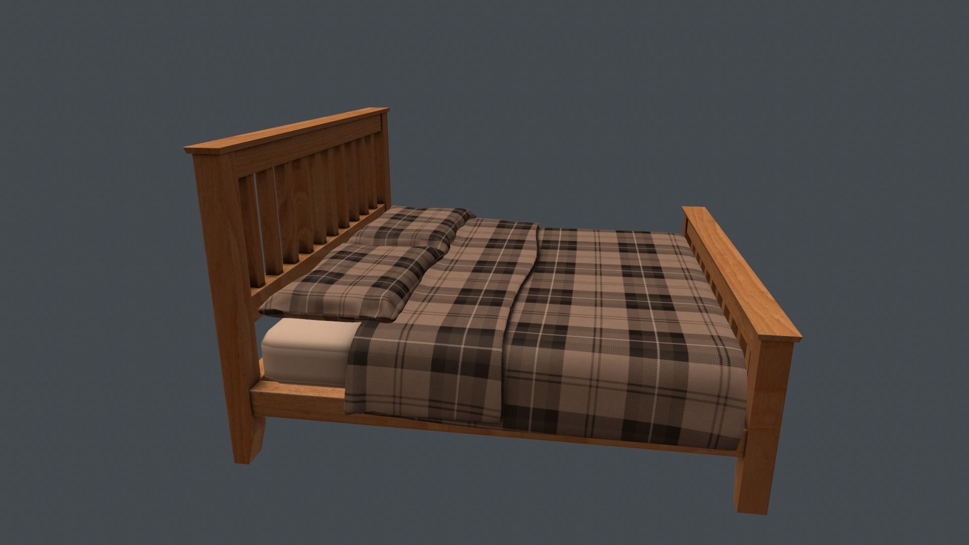 Game Ready Bed plaid with wooden frame Low-poly 3D model_3