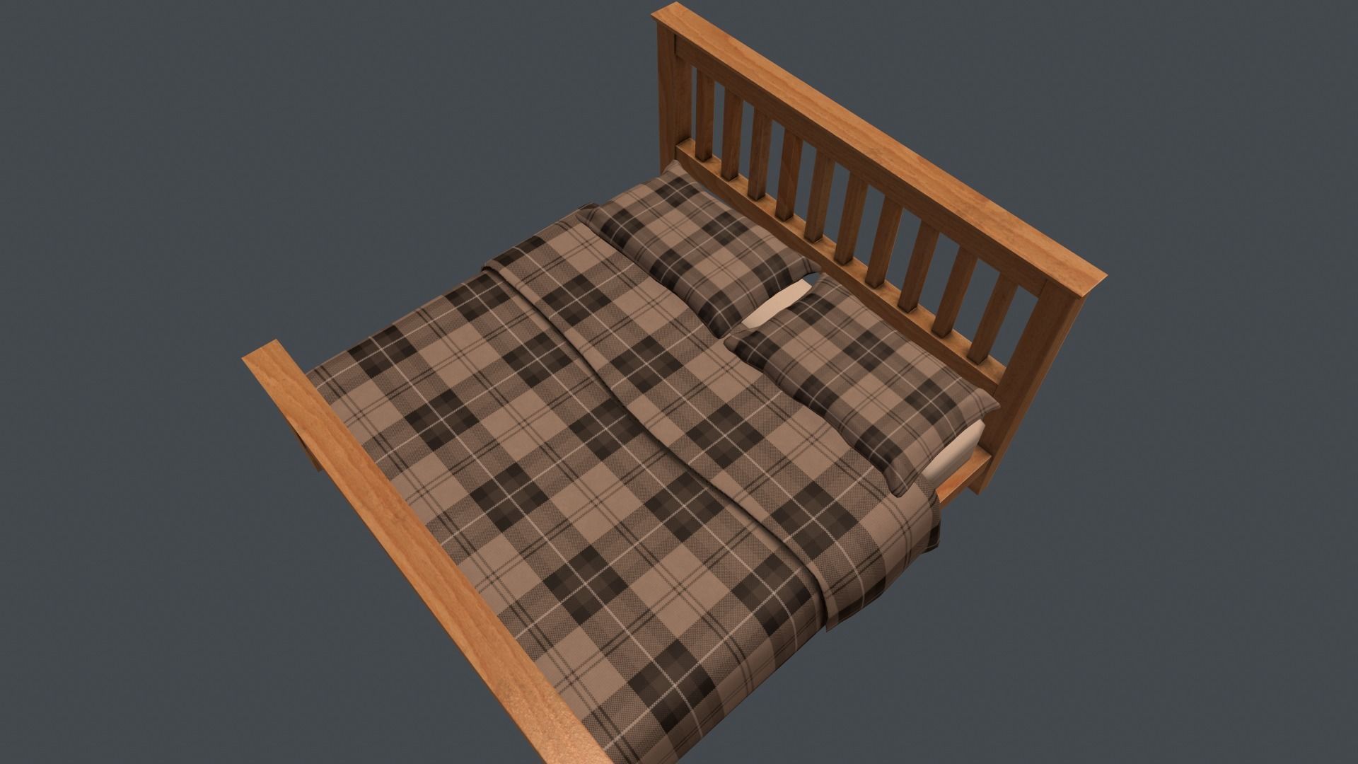 Game Ready Bed plaid with wooden frame Low-poly 3D model_5