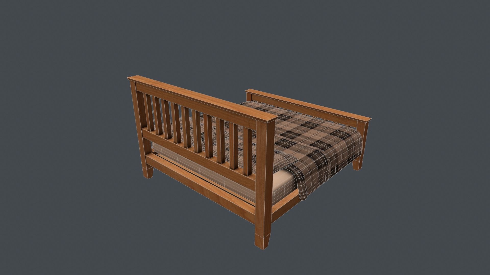 Game Ready Bed plaid with wooden frame Low-poly 3D model_10