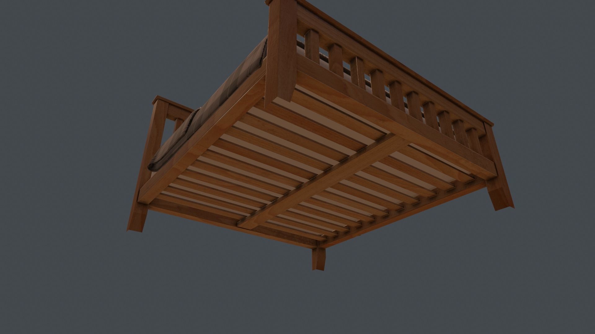 Game Ready Bed plaid with wooden frame Low-poly 3D model_2