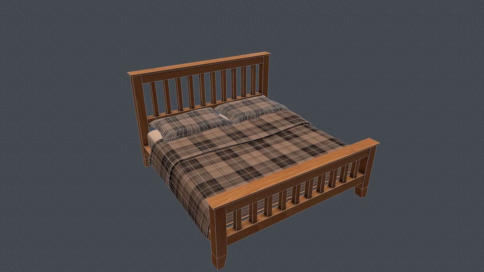 Game Ready Bed plaid with wooden frame Low-poly 3D model_9
