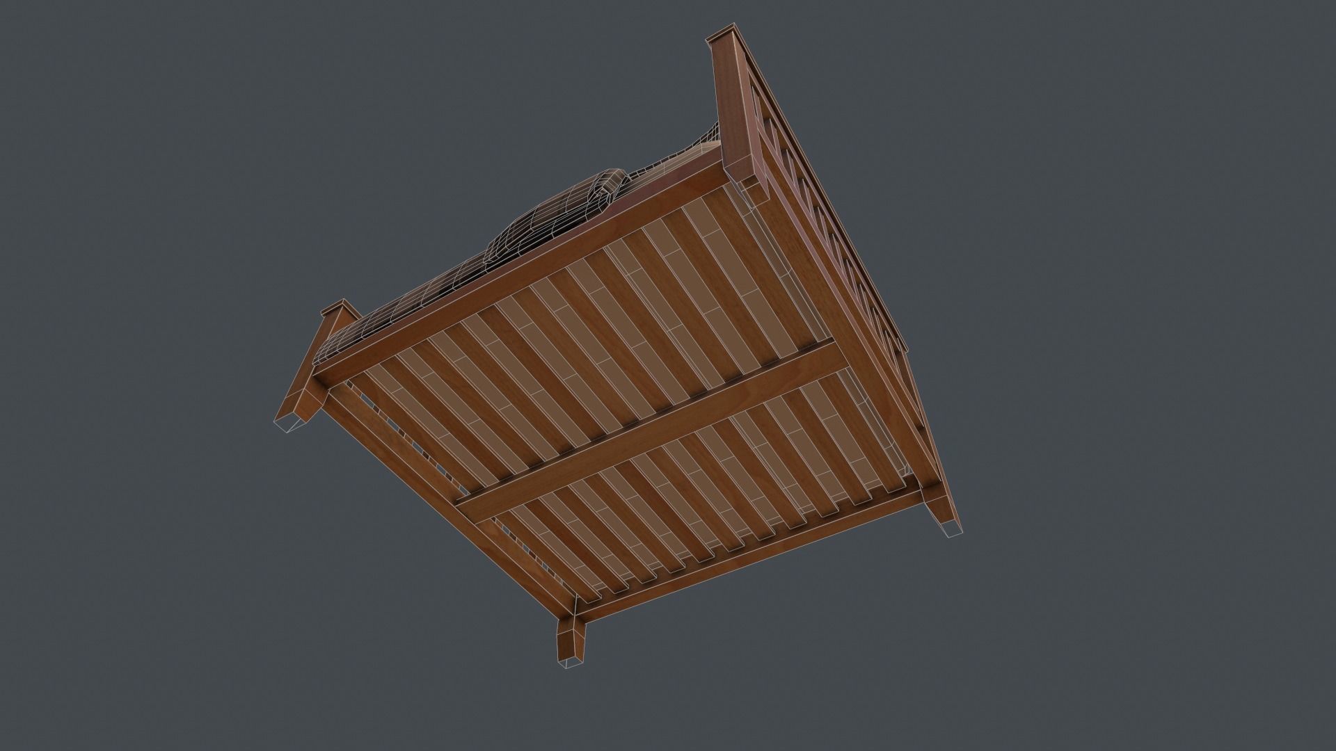 Game Ready Bed plaid with wooden frame Low-poly 3D model_7